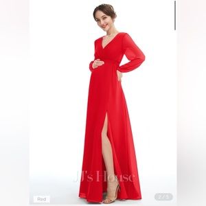 A-line V-Neck Floor-Length Chiffon Maternity Dress IN036